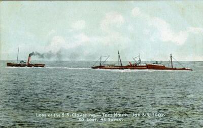 GEDRUCKTE POSTKARTE DES WRACKS VON S.S. CLAVERING AT TEES MOUTH, 31. JANUAR 1907