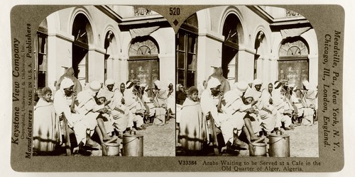 Keystone Stereoview of Arabs at Café, Old Algiers, Algeria Rare 1200 Set #520 T2 - Picture 2 of 3