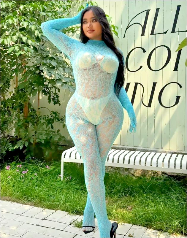 Zentai Sexy Catsuit langarm Nylon Handschuhe S- L Nylon transparent Türkis - Bild 2 von 4