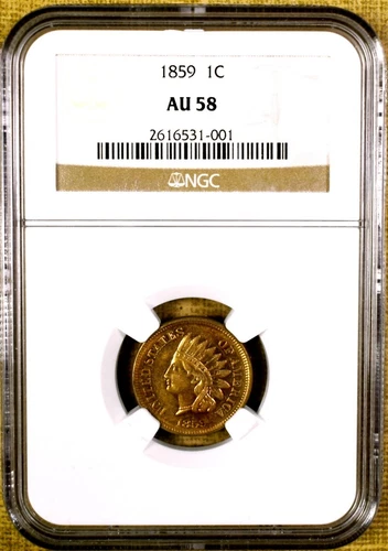 1859 NGC AU58 Indian Cent - Vibrant Luster
