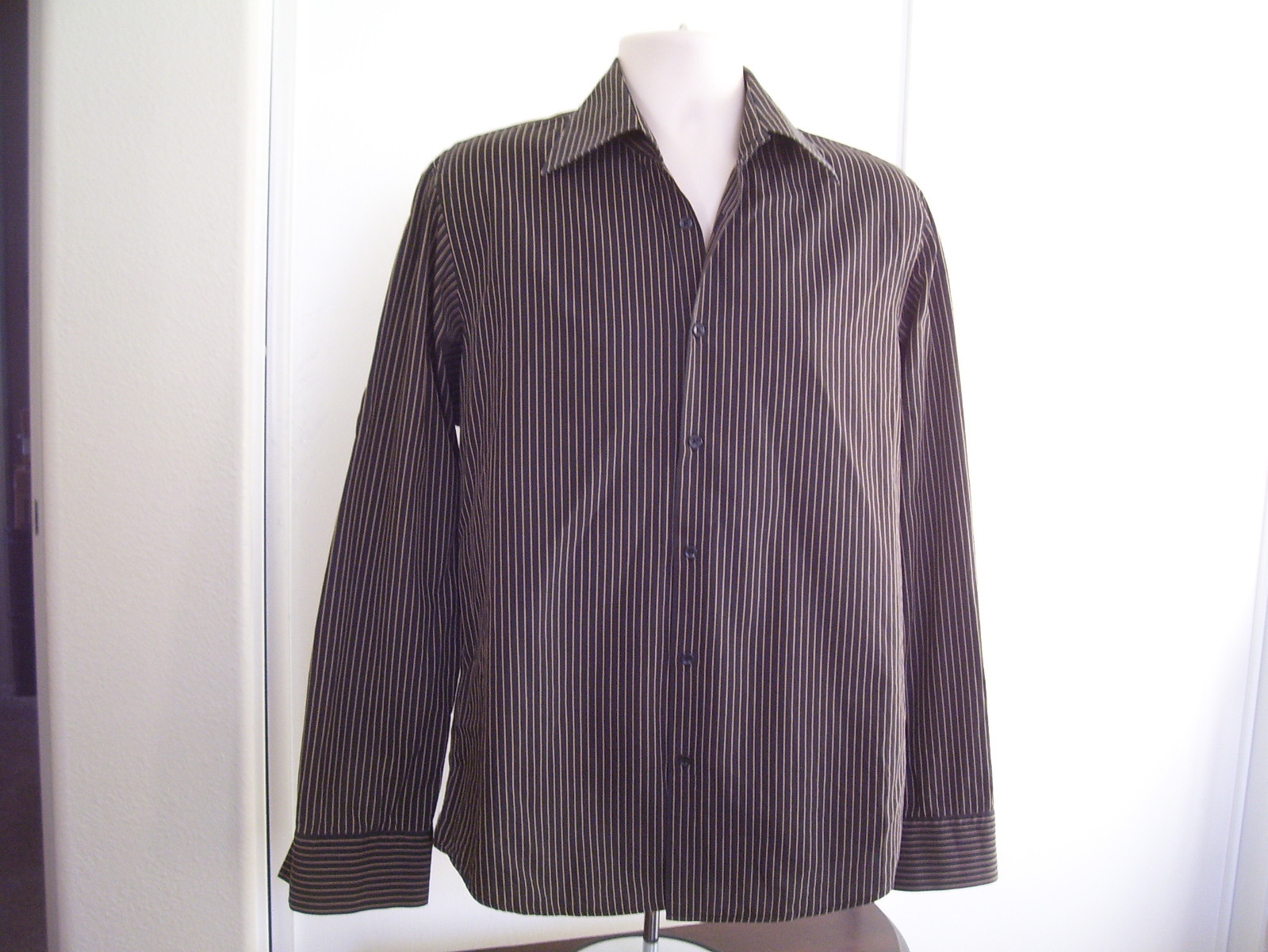 Hugo Boss Mens Long sleeve Button Up Dress Shirt 16 34 35 Black Yellow Stripe thumbnail 2