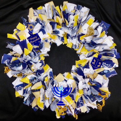NEW 12" HANUKKAH WREATH RAG 100% HANDMADE HANGS DECOR DOOR WALL CHANUKAH JEWISH - 第 1/3 張圖片