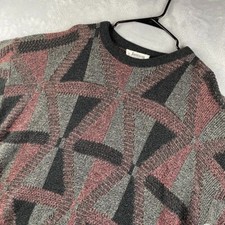 Vintage Jantzen Sweater Men XL Colorful Geometric Knit Crew Pullover Made in USA