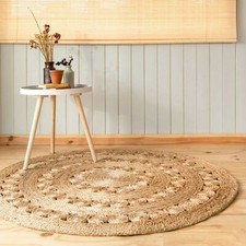 Trend Circle Jute Rug Natural Braided Floor Mat Large Small Size Rustic Look Rug