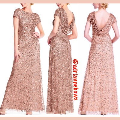 NWT $299 Adrianna Papell Sequin Cowl Back Gown in Rose Gold [PETITE 2P ]  #G47 | eBay