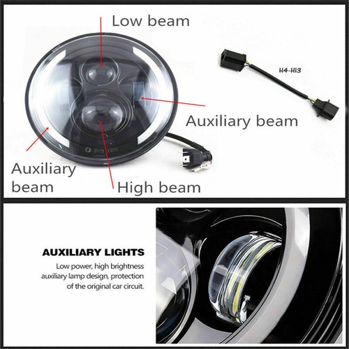 For Ford Mustang 1965-1978 7" inch Round LED Headlights Pair Halo DRL Angel Eyes - Picture 12 of 22