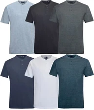 Mens Henley T-shirt Short Sleeve Plain Grandad Neck Top Casual Summer M - 3XL