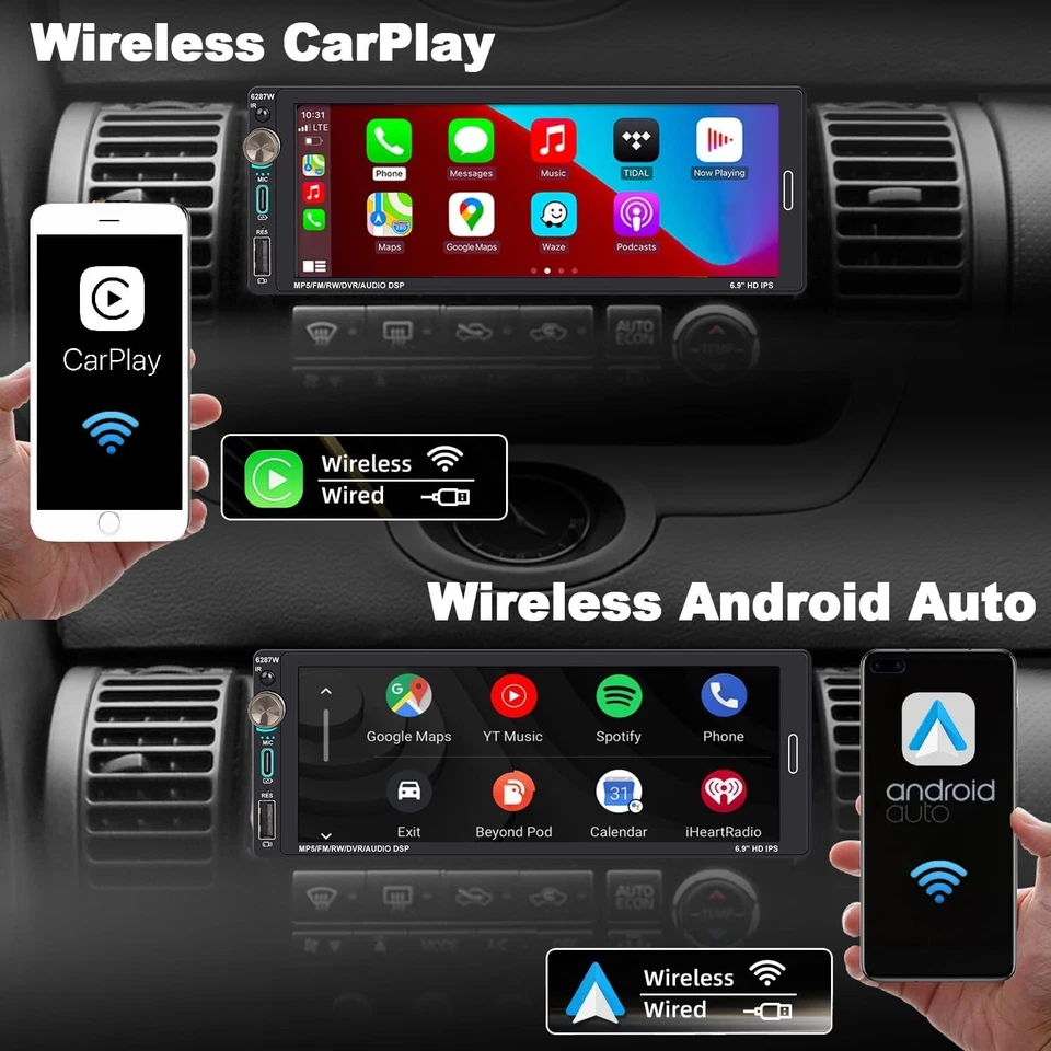 Estéreo Bluetooth Radio Coche Pantalla Táctil 7" 1DIN Apple Carplay Android Auto - Imagen 2 de 4