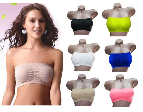 Reggiseno a fascia multicolore donna donna imbottito senza spalline top boob tubo spiaggia estate - Foto 1 di 38