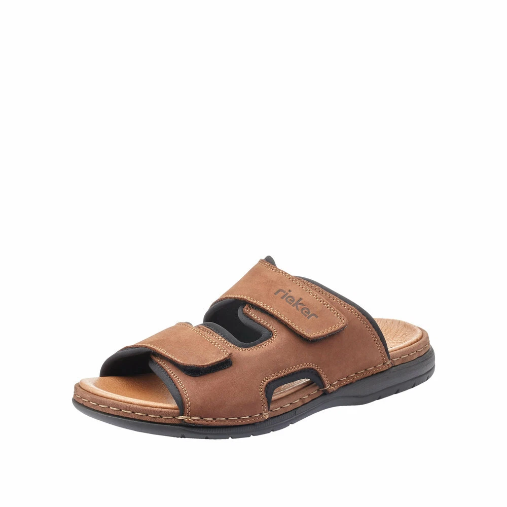 Rieker Herren Pantoletten Pantoffel Hausschuhe Schuhe braun Leder
