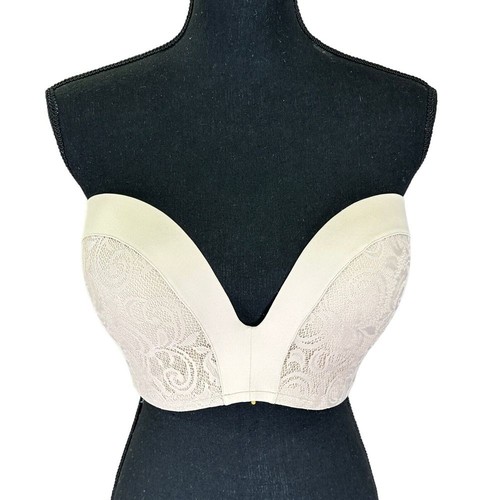 Delimira Womens Lace Strapless Bra Sz 40E Cashew Anti-Slip Underwire Push Up NEW