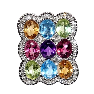 Anhänger Gold Farbedelsteine 2,45ct. 56 Diam.0,30 Weißgold 750/18K 19x15 mm 5,3g - Bild 1 von 4