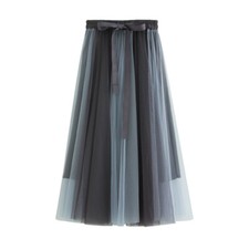 Women's Fairy Tulle Midi Elastic Waist A-Line Beach Long Skirts