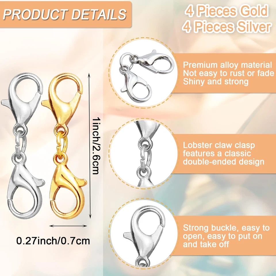 8 Pcs Lobster Clasp Extender 1 Inch Jewelry Clasps for DIY Jewelry Making - Image 2 of 4