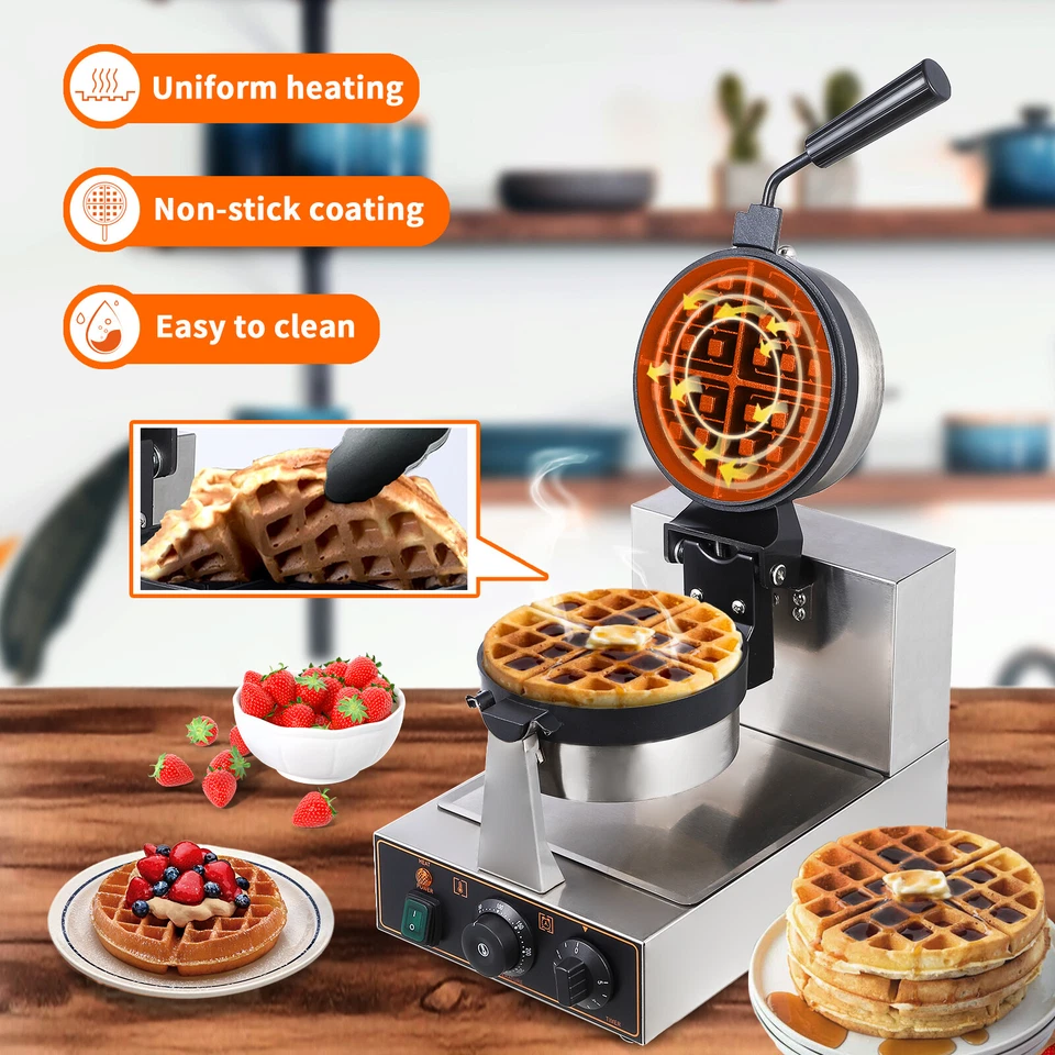 1200W Electric Commercial Waffle Making Machine 360° Rotating with Timer - Image 3 of 4