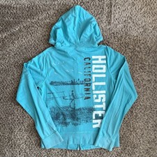 Vintage Y2k Hollister Hoodie Mens XL Full Zip Spellout Light Blue Hood