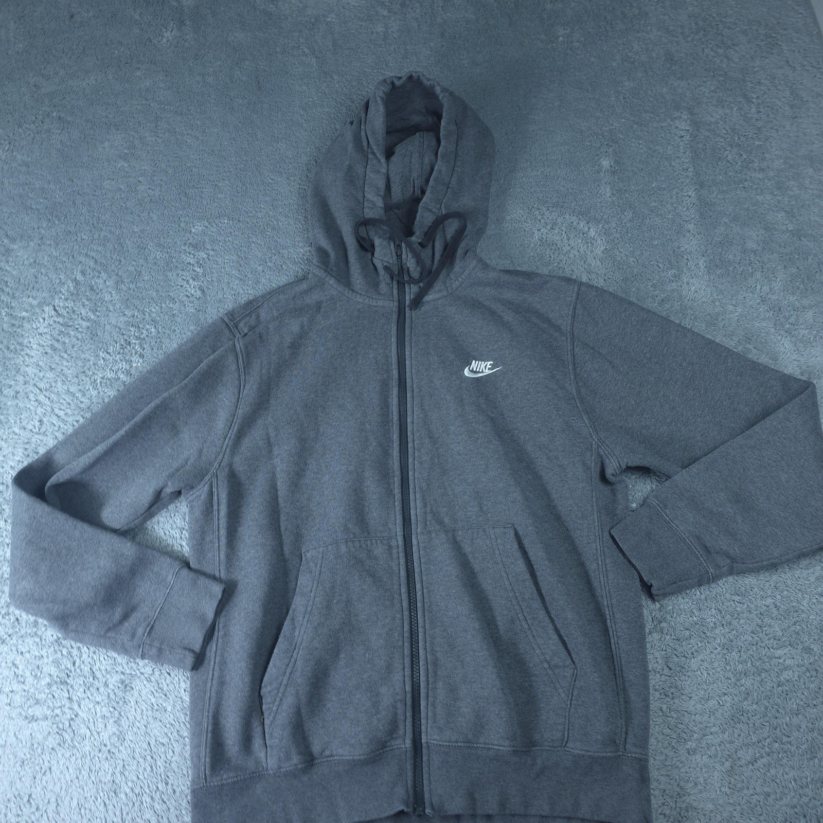 Nike Hoodie Mens Medium Gray Full Zip Fleece Kangaroo Pockets Logo Sweatshirt