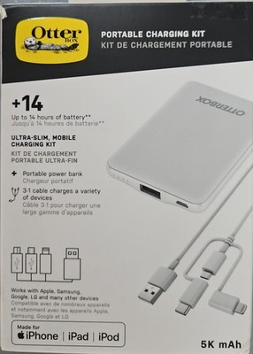 OtterBox Mobile Charging Kit 5000 mAh with 3-IN-1 Cable 14+Hrs - White