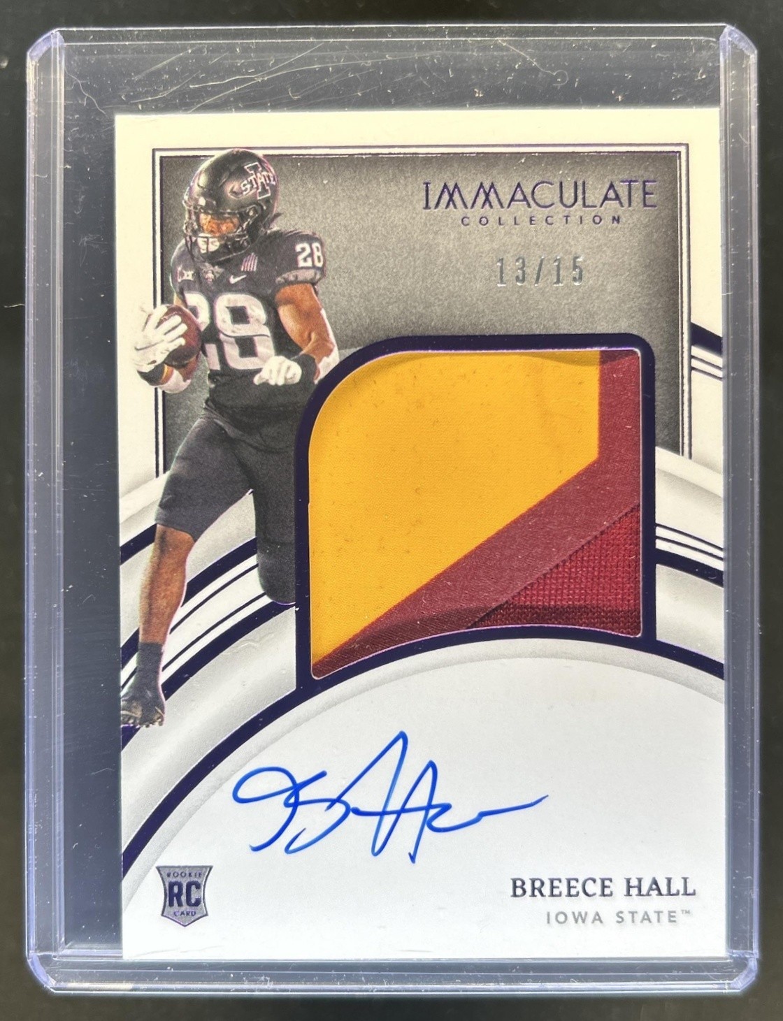 2022 Immaculate Collegiate Breece Hall Rookie Patch Auto RC Purple #/15