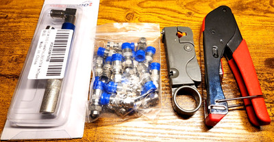 RG6 Coax Compression Tool Kit w/ 25+ Connectors & Cable Stripper