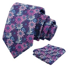 Mens 3.15'' Colorful Flower Necktie and Pocket Square Set Wedding Casual Rust...