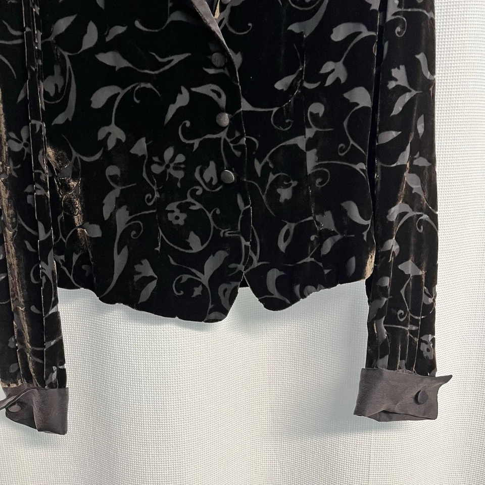 Chaqueta De Colección Dana Buchman Marrón Oscuro Terciopelo Mezcla Seda Burnout Gótica 4 Cachichos Foto 4 de 4