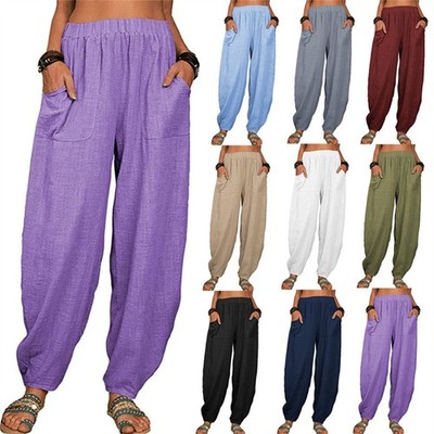 Damen Haremshose Pumphose Strandhose Hose Baggy Pluderhose Freizeithose Strand