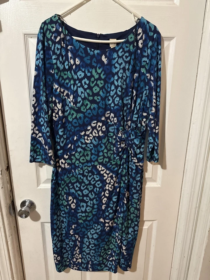 Vestido de sangría para mujer 16 azul estampado de leopardo manga 3/4 funda acanalada AXDP2T3 Foto 2 de 4