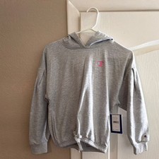 Champion Girls Pullover Hoodie Grey Heather Fleece S Long Sleeve Logo Drawstring