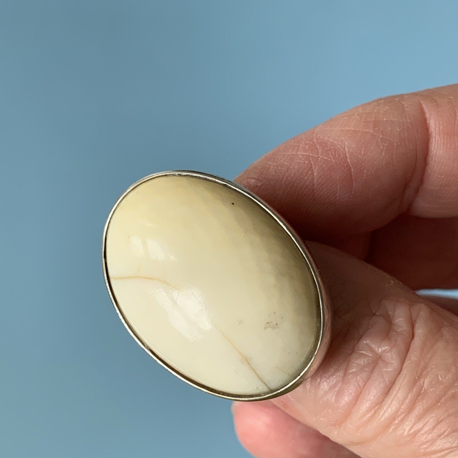 Vintage Large Solid Silver 925 Statement Ring Whi… - image 1