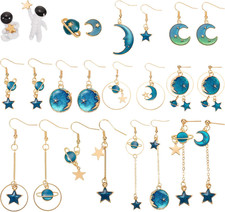 12 Pairs Space Earrings Astronaut Stud Earrings Planet Dangle Moon Star Asymmetr