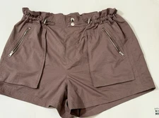 Calia Journey Woven Paperbag Shorts Womens M Hazy Plum Wicking Zip Pockets NWOT
