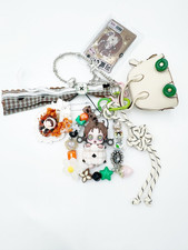 Handmade authentic Skullpanda beaded bag charm and keychain rhinestone accents