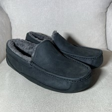 New UGG Ascot Black Matte Leather Wool Slippers Mens 9 US 42 EUR Fits Small