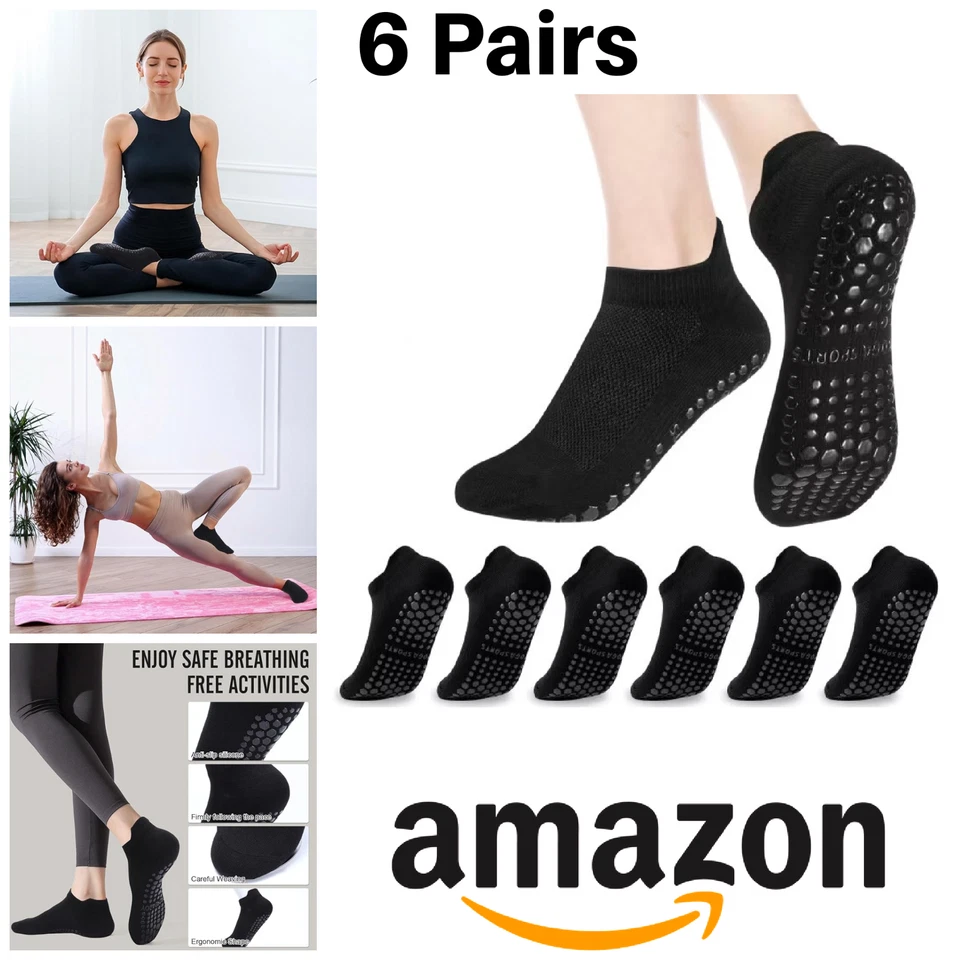 Yoga Pilates Yoga Socks UK 5 6 7 8 9 ONE SIZE 6 Pairs Non Slip Silicone Grips