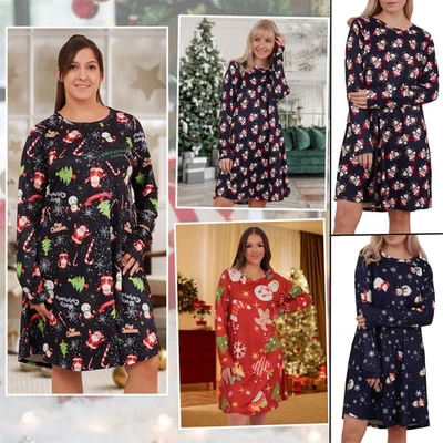 LOVE MY FASHIONS Womens Christmas Gingerbread Swing Mini Dress Ladies Novelty Santa Long Sleeve