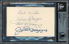DiMaggio Brothers Auto Signed 3x5 Index Card Joe, Dom & Vince DiMaggio Beckett