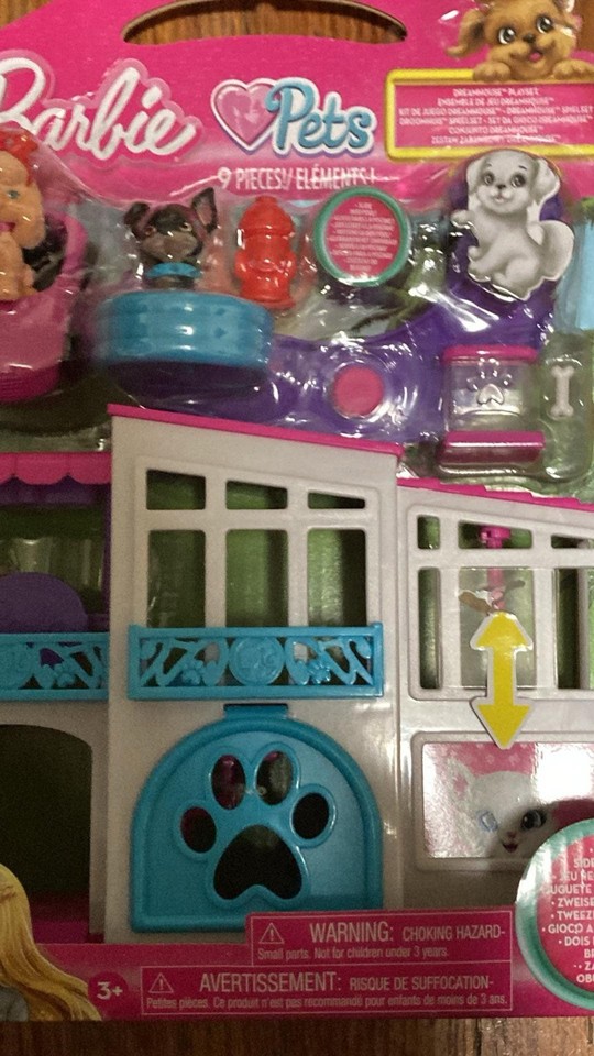 Lot Barbie Pets Dreamhouse - 9 Pièces Avec Animaux Et Toboggan - Neuf