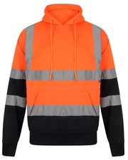 Hi Viz Vis Hoodie High Visibility 2 Tone Pull Over Hooded Work Wear Sweatshirt
