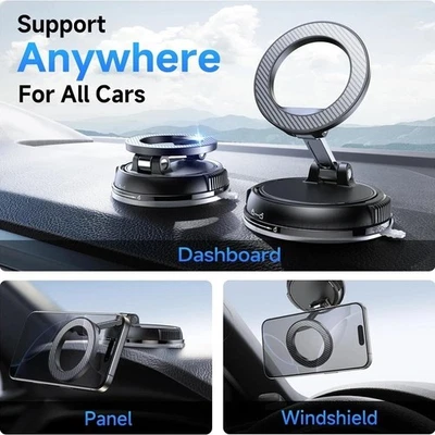 Magnetic Car Phone Holder Foldable Vacuum 360° Rotating Suction Cup Phone Mount - Image 1 of 4