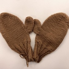Home Knit Light Brown Winter Mittens Rib Knit Cuff