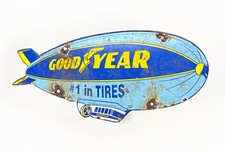 VINTAGE 12” X 5.5” GOODYEAR TIRES BLIMP PORCELAIN ADVERTISEMENT SIGN