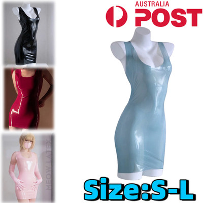 Latex Dress Sleeveless Fetish Rubber Sexy Gummi Catsuit Seamless Cosplay Skirt