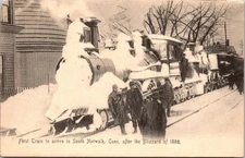 First Train Arriving in South Norwalk CT After Blizzard of 1888 Postcard D80