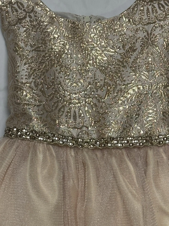 Nuevo Dulce Niños Niñas Vestido de Fiesta Vestido Rubor y Tul Dorado Vacaciones 2 Foto 3 de 4