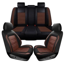 Leather Car Seat Covers Full Set Cushion For Dodge Ram 1500 2500 3500HD Brown