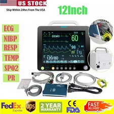 Carejoy 12" Patient Monitor Digital Vital Sign ECG/EKG NIBP RESP TEMP/SPO2/PR US