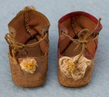 Antique Tan Cloth Shoes for German French Doll- 1 7/8" long