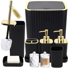 Bathroom Set - Gorgeous Black Bathroom Set, 10PC Bathroom Accessory Set, Brus...