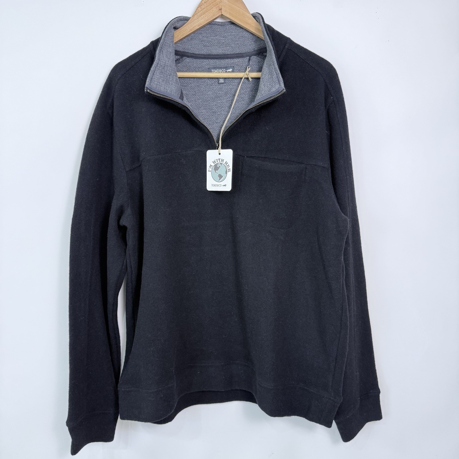 Toad&Co Mens XL Black Wool Blend Quarter Zip Pullover Sweater Midweight NWT